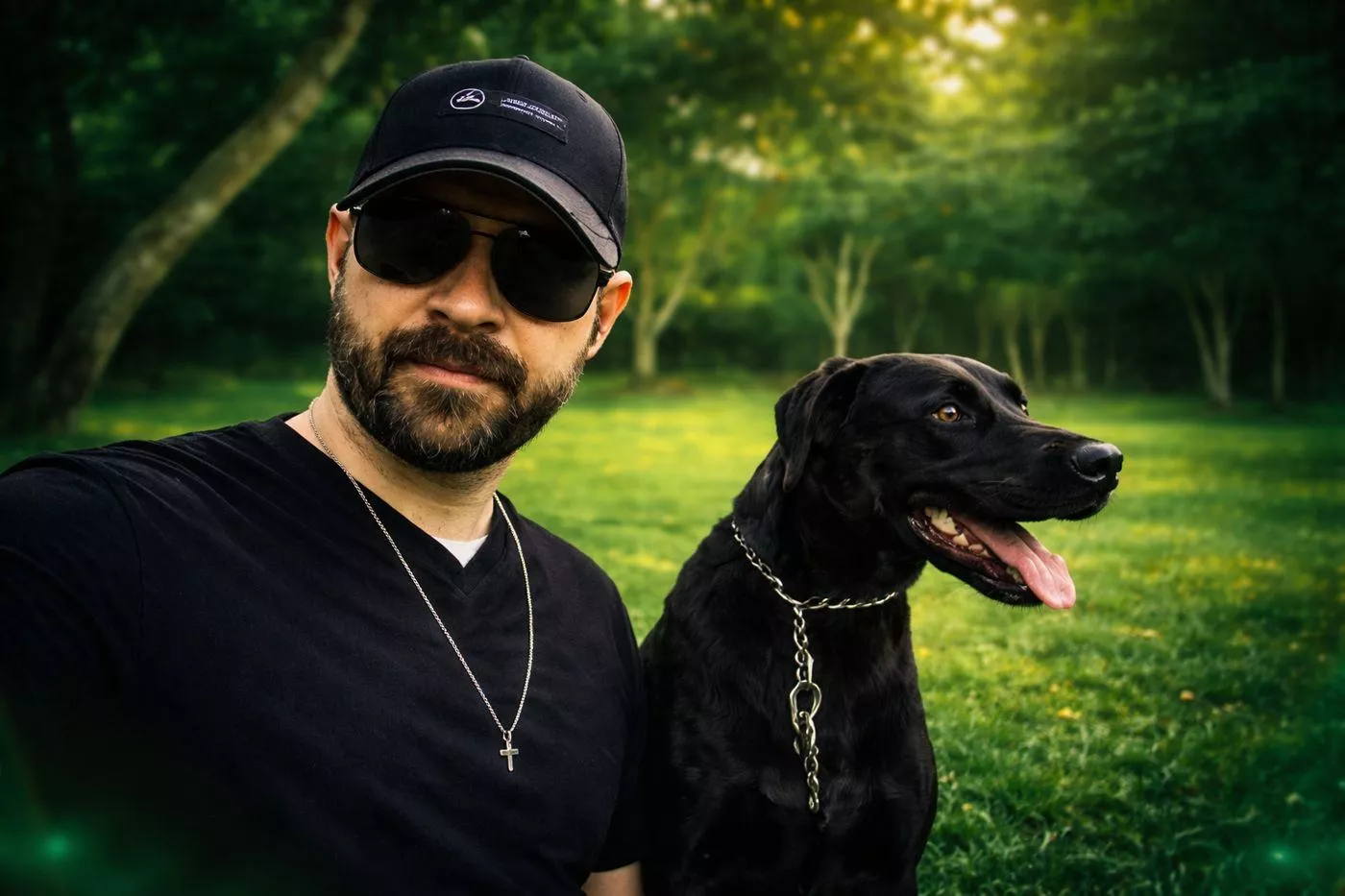 Felipe Varella ao ar livre com seu cachorro